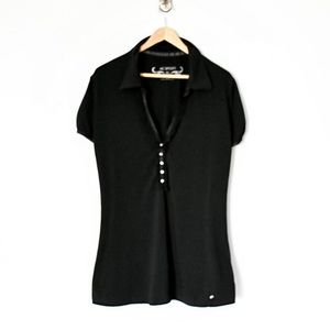 AdditionElle Black Polo - Rhinestone Ruffle Detail